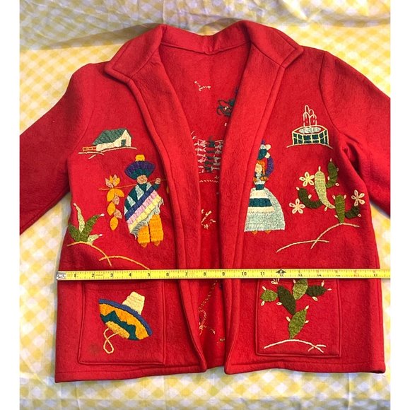 Vintage Handmade Embroidered Sweater Jacket Village Farmer Setting OOAK - Picture 13 of 16